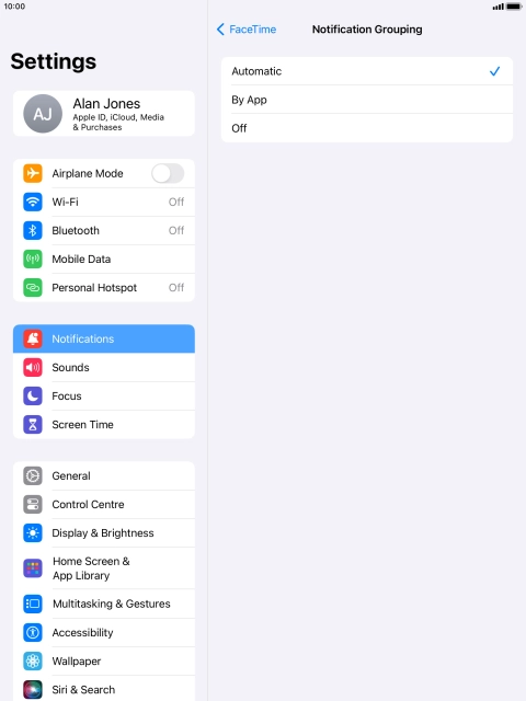 Press the required setting.