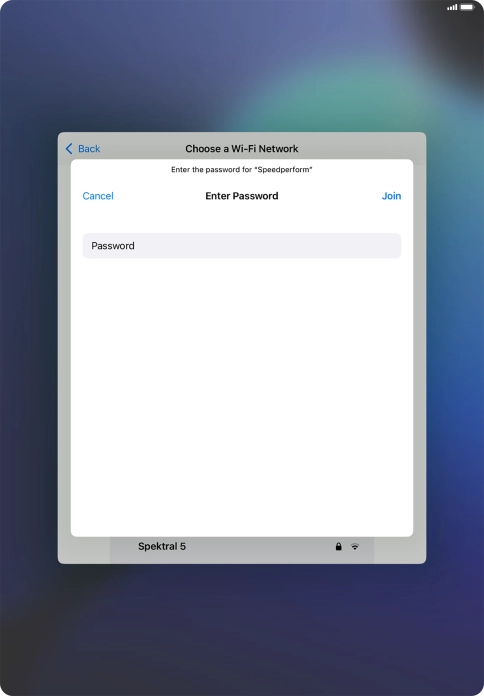Key in the password for the Wi-Fi network and press Join.