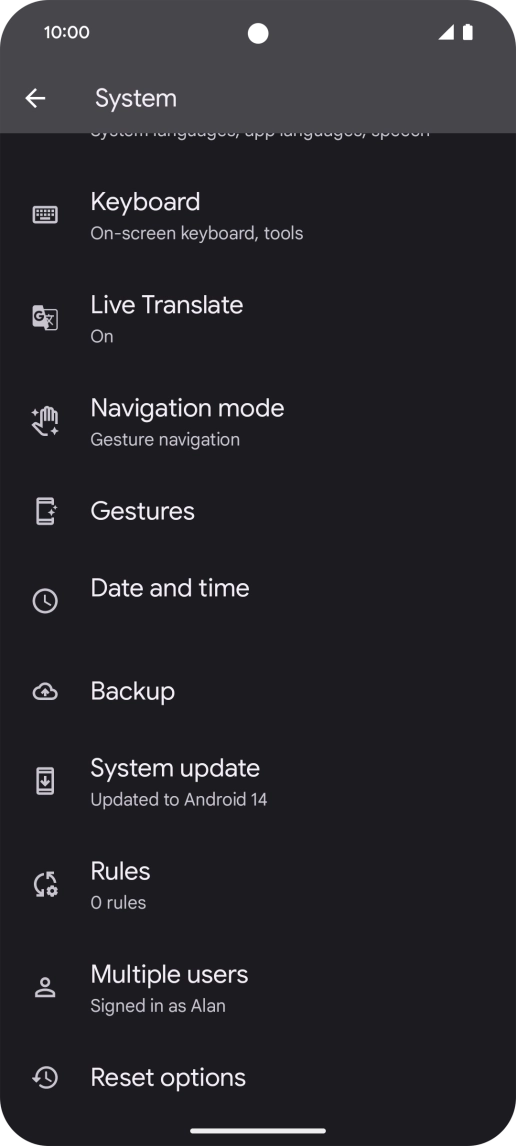 Press Reset options.