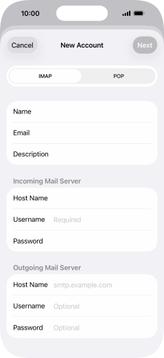 Press Username and key in the username for your email account.