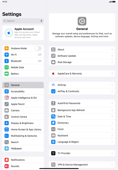 Press Apple Account.