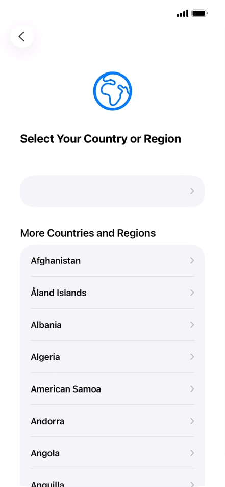 Press the required country or area.