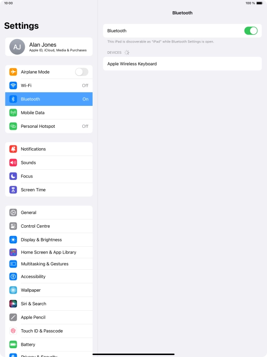 Press the required Bluetooth device and follow the instructions on the screen to pair the device with your tablet.