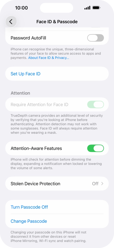 Press Turn Passcode Off and key in the phone lock code.