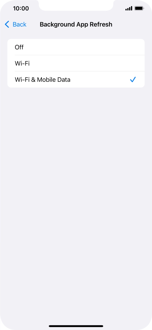 To turn off background refresh of apps, press Off.
