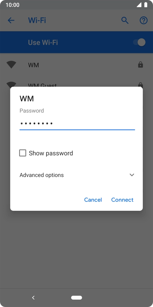 Key in the password for the Wi-Fi network and press Connect.