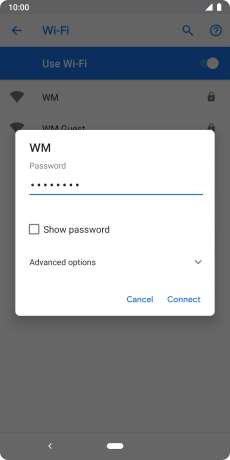 Key in the password for the Wi-Fi network and press Connect.