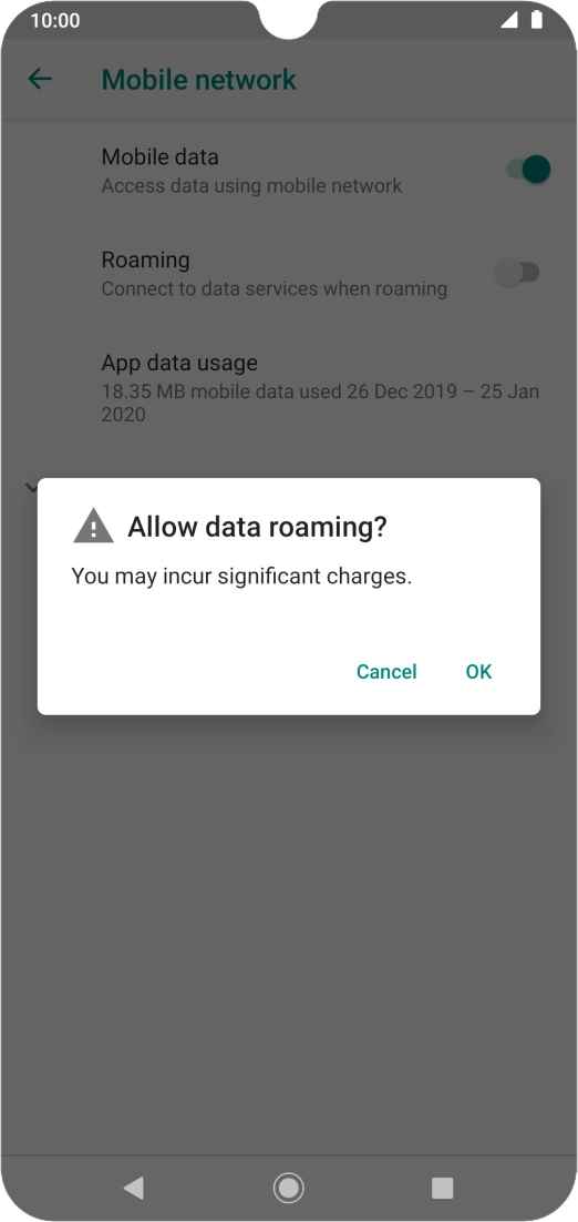If you turn on data roaming, press OK.