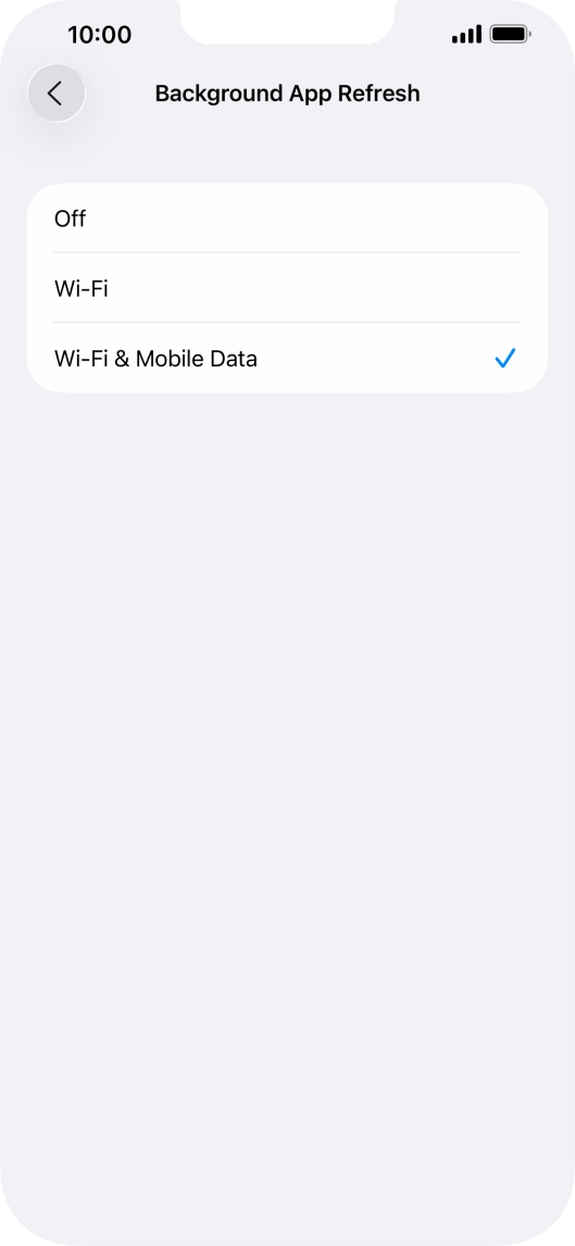 To turn off background refresh of apps, press Off.