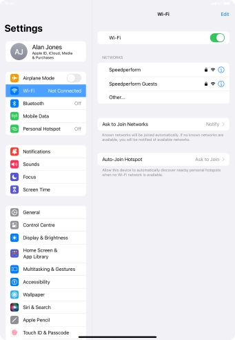 Press the required Wi-Fi network and key in the password for the Wi-Fi network.