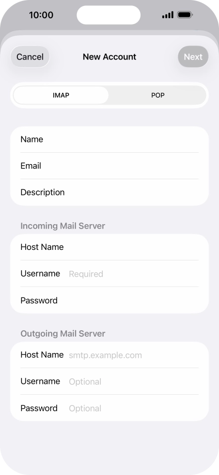 Press Username and key in the username for your email account.
