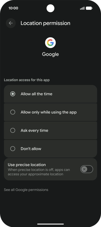Press the required setting.