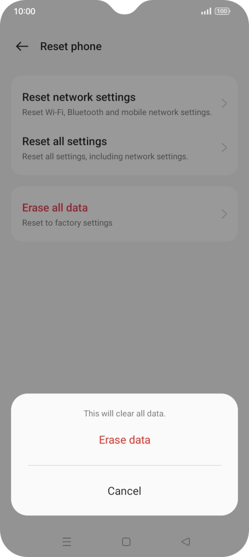 Press the required setting.