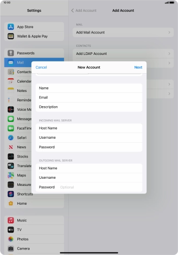 Press Password and key in the password for your email account.