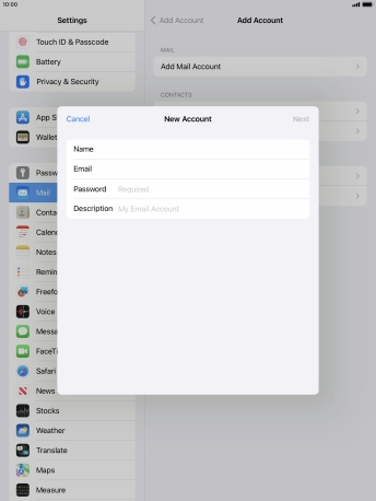 Press Password and key in the password for your email account.