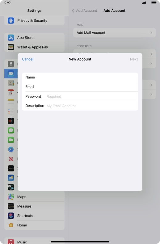 Press Password and key in the password for your email account.