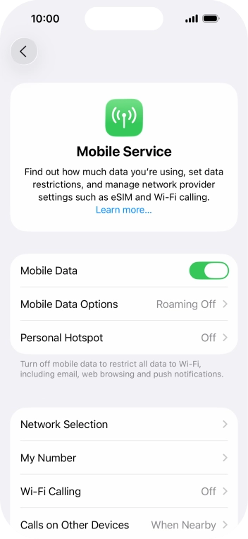 Press Mobile Data Options.