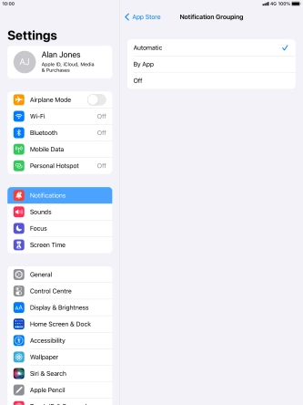 Press the required setting.