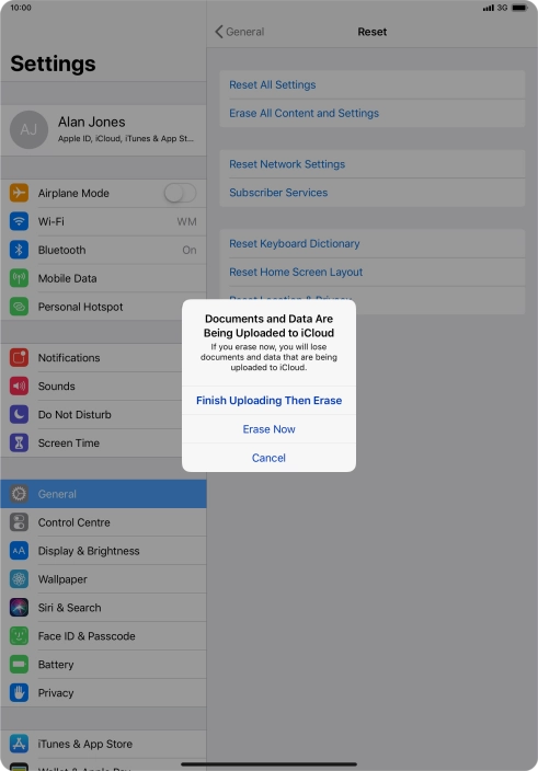 Press the required setting.
