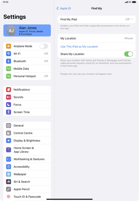 Press Find My iPad.