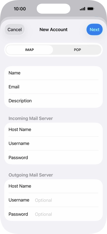 Press Username and key in the username for your email account.