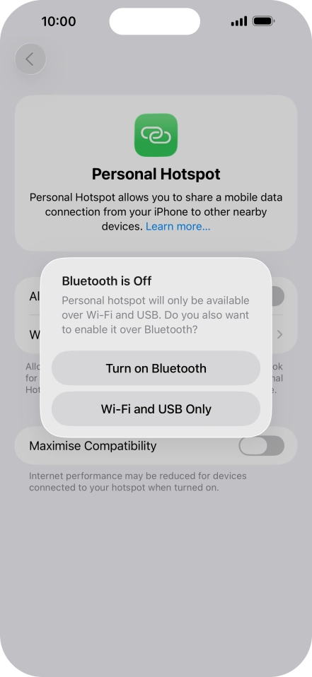 If Wi-Fi is turned on, press Wi-Fi and USB Only.