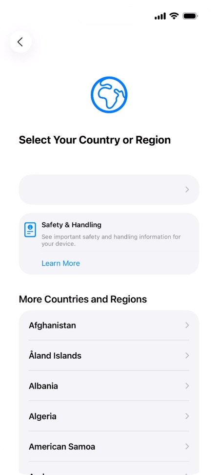 Press the required country or area.