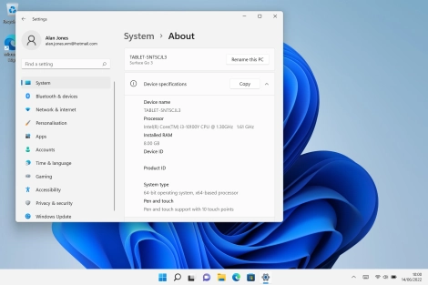 The laptop information is displayed below Device specifications.