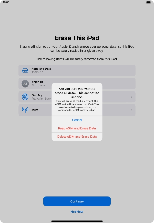 Press the required setting.