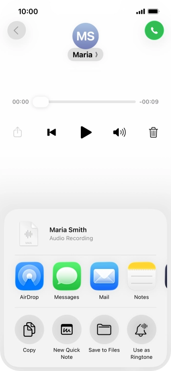 Press the required setting and follow the instructions on the screen to share or save the message.