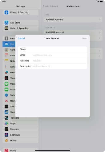 Press Email and key in your email address.