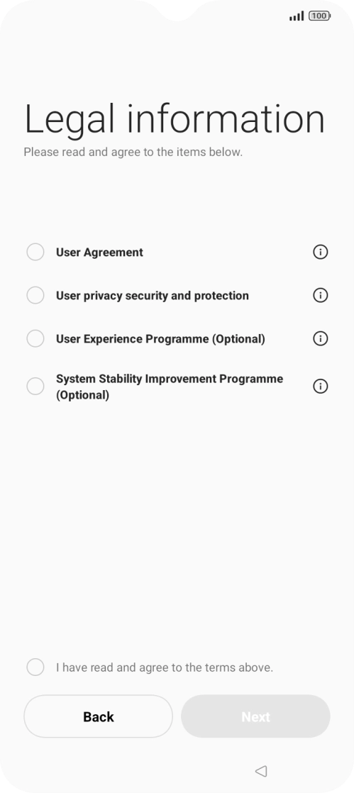 Press the fields next to the required settings to select them.