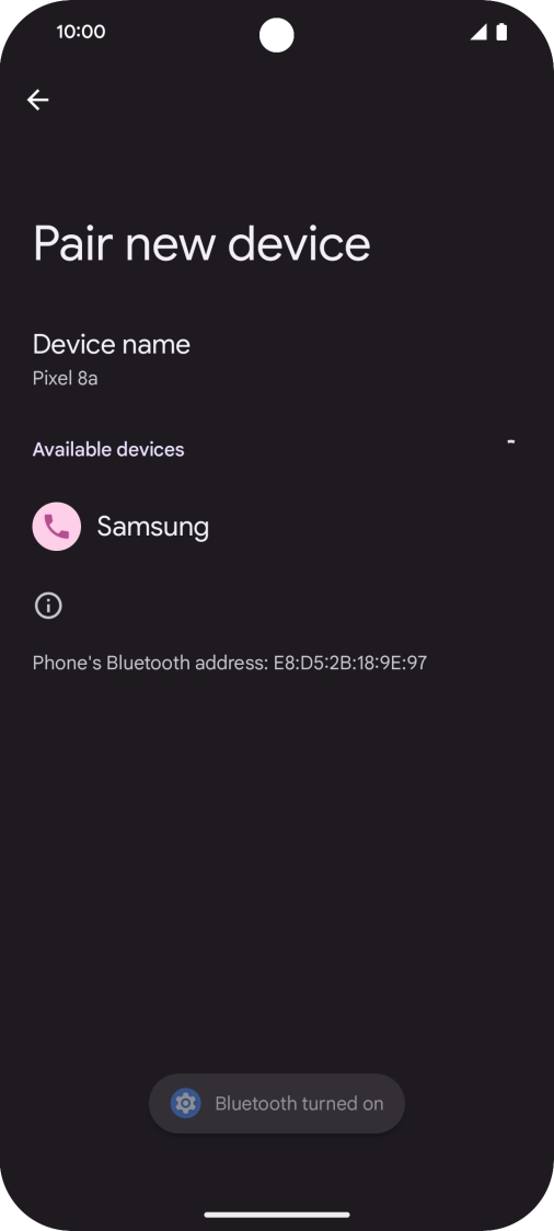 Press the required Bluetooth device and follow the instructions on the screen to pair the device with your phone.