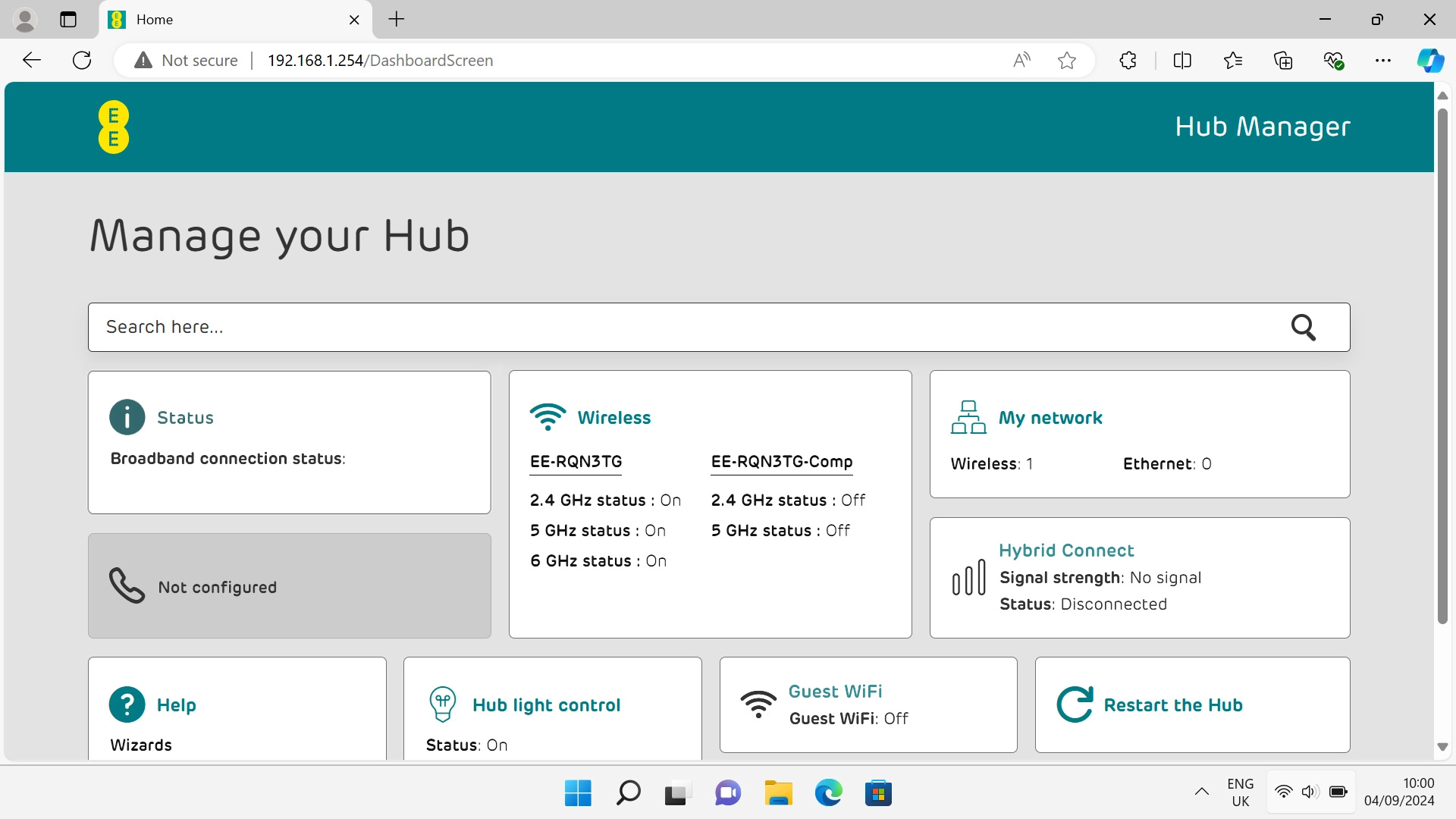 For example, in the search field you can enter search words for required router settings and be directed to their location.