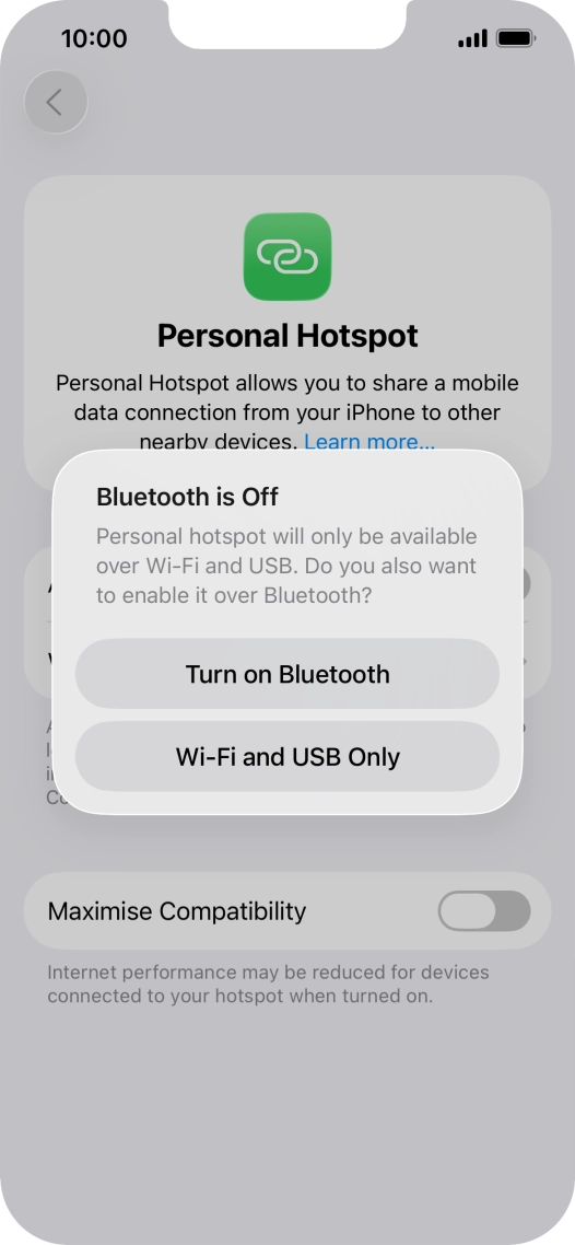 If Wi-Fi is turned on, press Wi-Fi and USB Only.