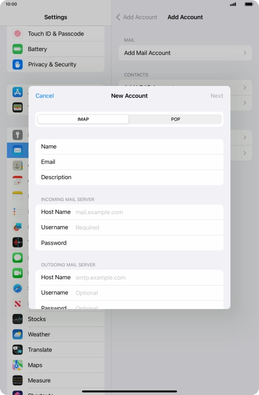 Press IMAP.