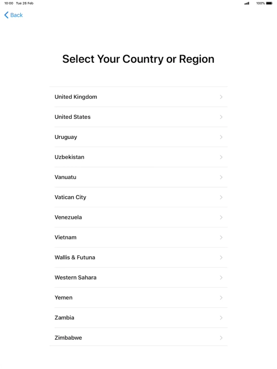Press the required country or area.