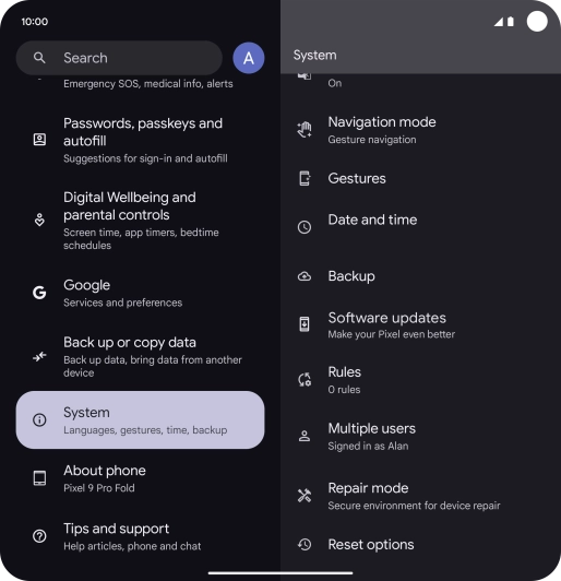 Press Reset options.