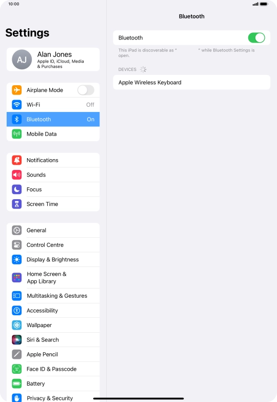 Press the required Bluetooth device and follow the instructions on the screen to pair the device with your tablet.
