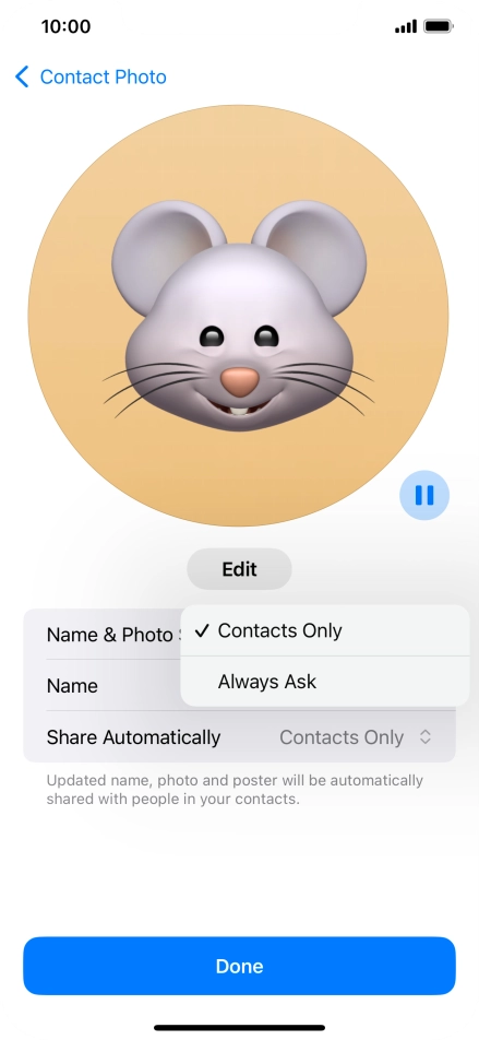 Press the required setting.