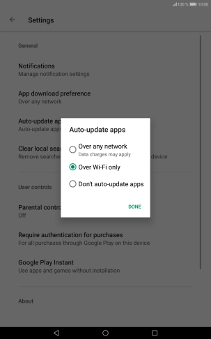 To turn on automatic update of apps using mobile network, press Over any network.