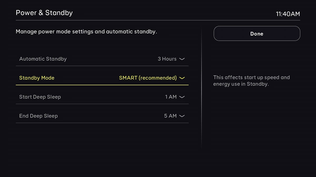 Highlight Standby Mode.