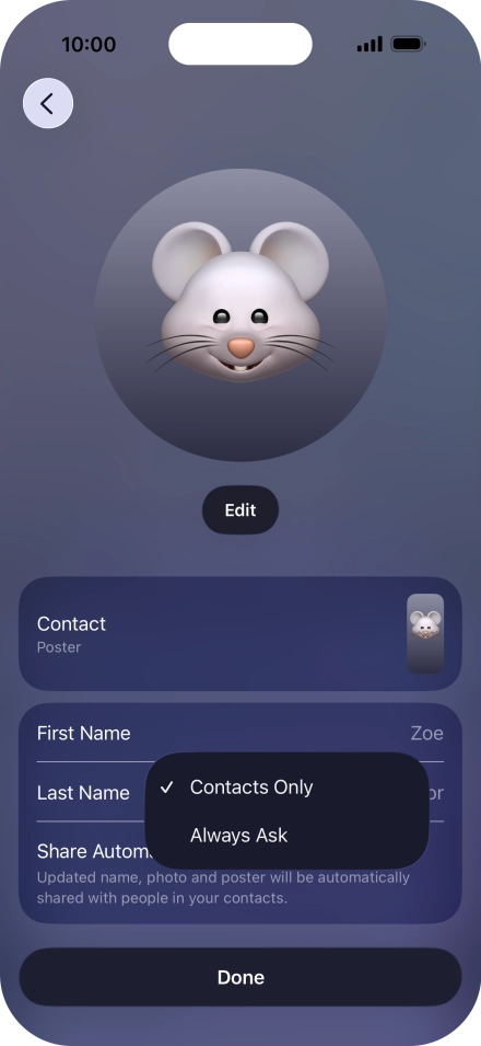 Press the required setting.