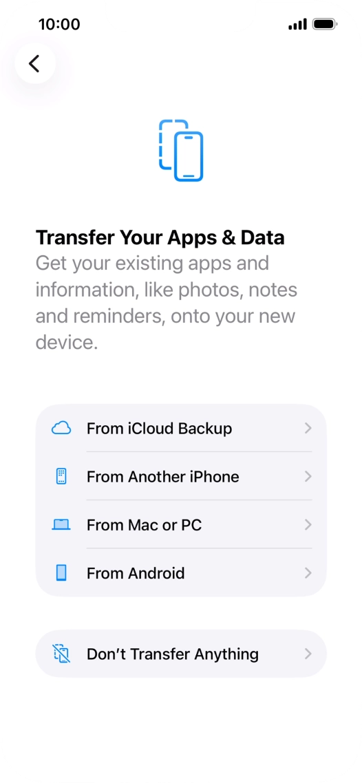 You can transfer content from an Android phone when your phone is activated for the first time and after a factory reset. When this screen is displayed, your phone is ready to transfer content from an Android phone.