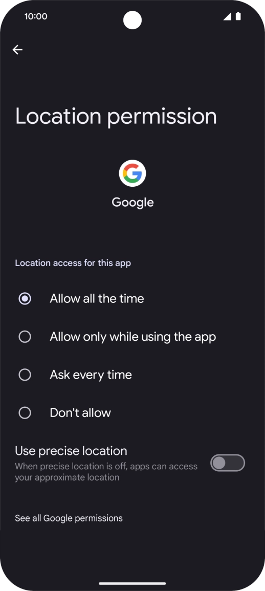 Press the required setting.