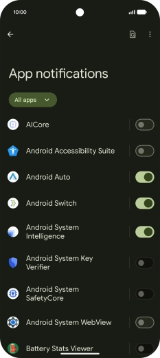 Press the indicator next to the required apps to turn the function on or off.
