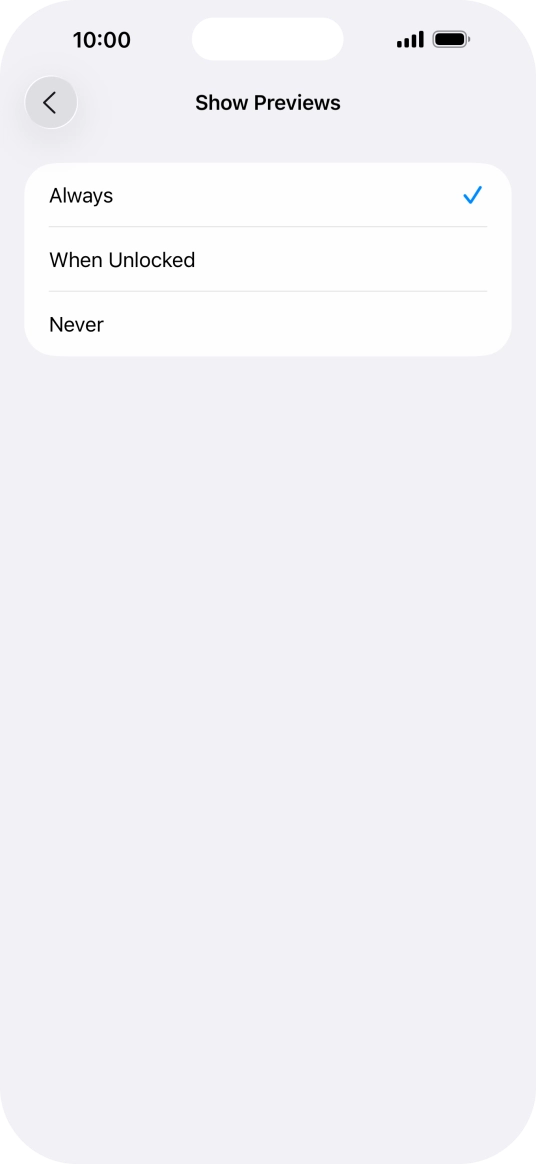 To select notification preview on the lock screen, press Always.