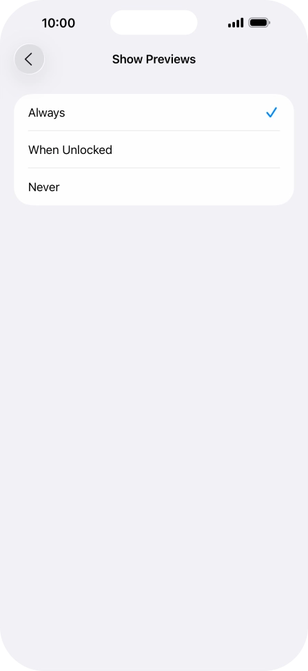 To select notification preview on the lock screen, press Always.