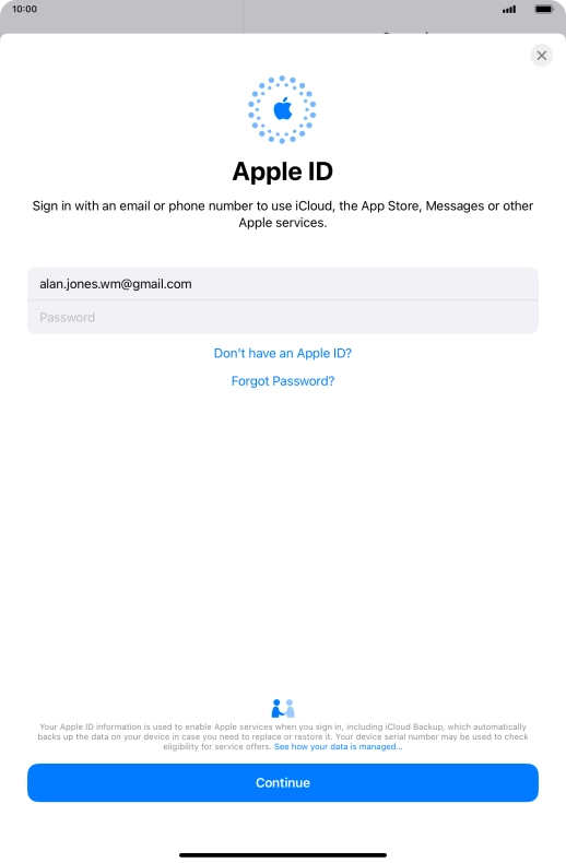 Press Password and key in the password for your Apple ID.