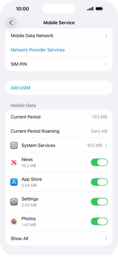 Press the indicators next to the required applications to turn the function on or off.